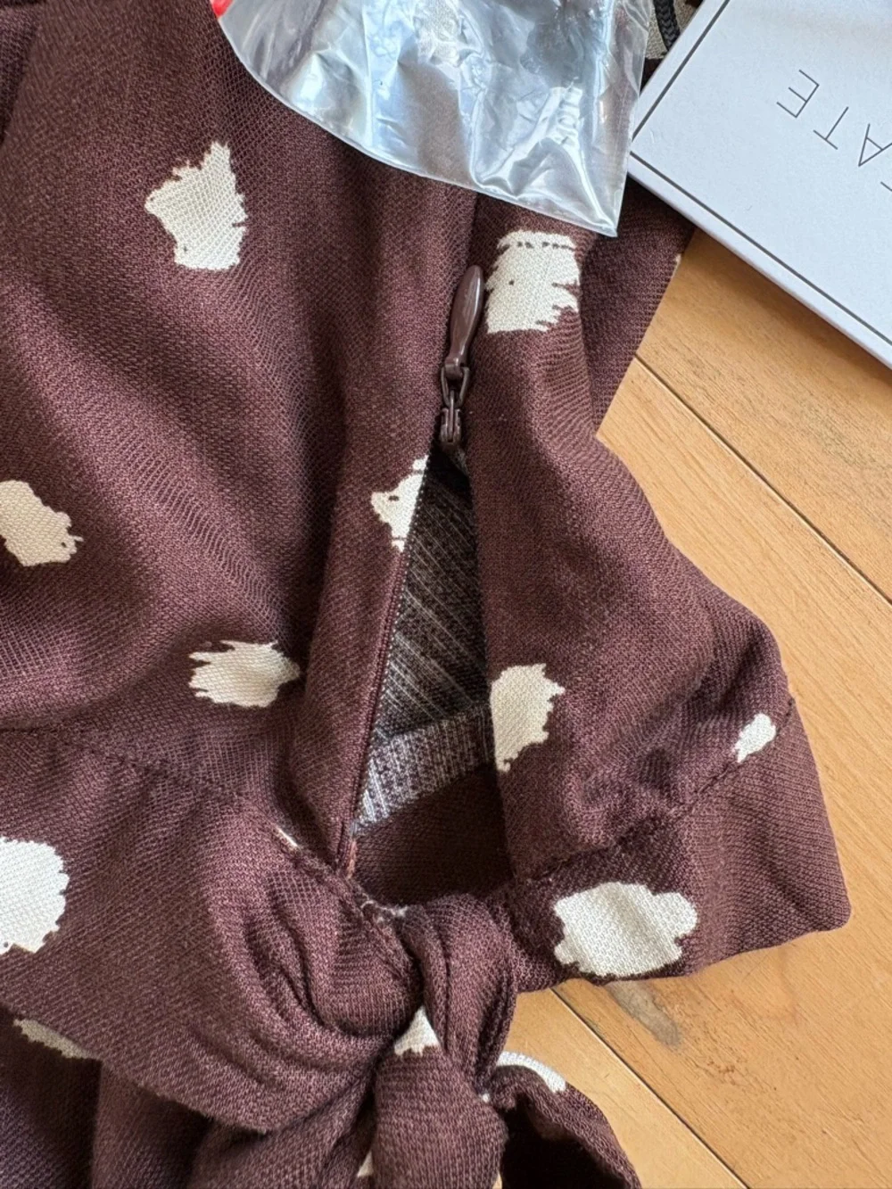 1.STATE Polka Dot Brown & White Side Ties Cropped Rayon Linen Top Size XS - Picture 5 of 12